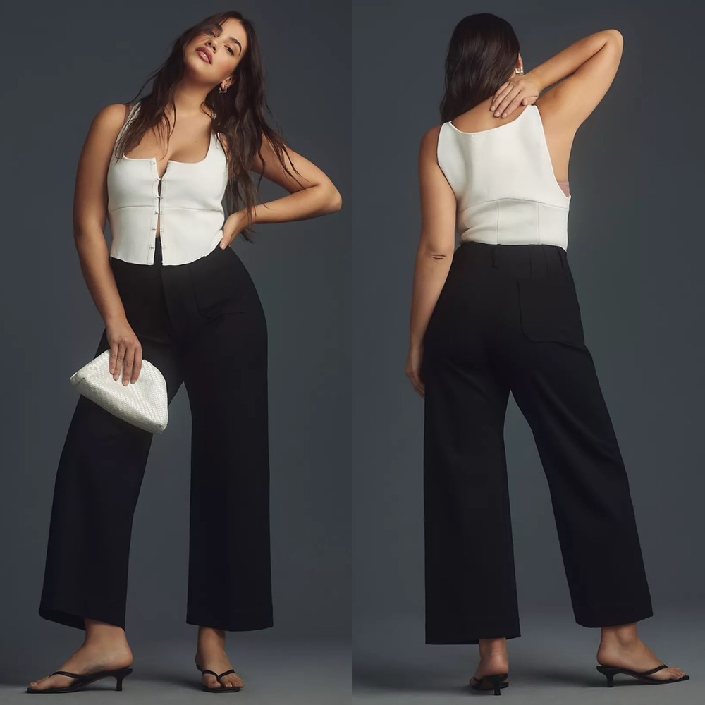 Anthropologie Maeve The Colette Ponte Crop Wide-Leg Pants Black